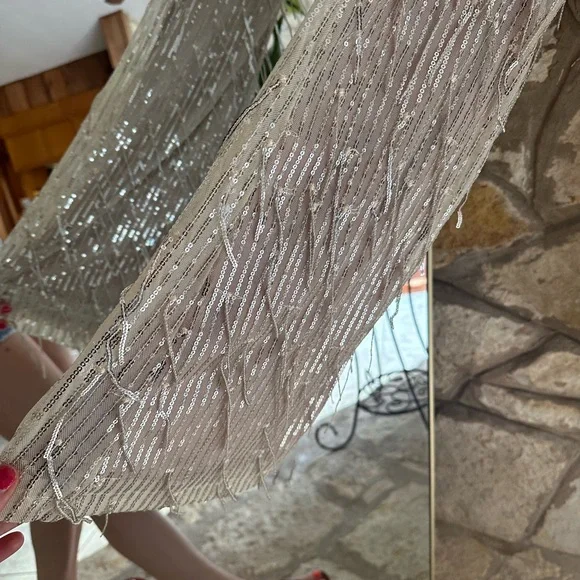 NWT Fashion Nova Out All Night Sequin Pant in Color Cream Size Small NEW BRIDAL - Picture 4 of 6